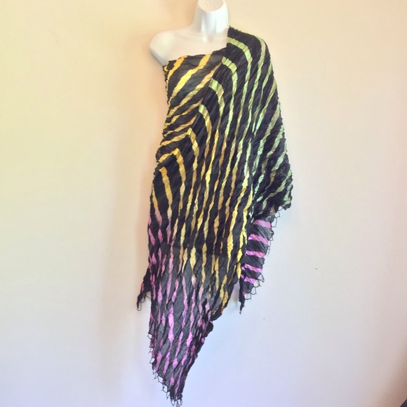 New Black Beach Striped Scarf Wrap Pareo - Picture 3 of 12